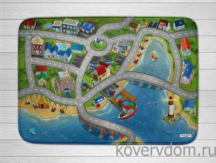 Детский развивающий 3D ковер с дорогами ГОРОДОК в морской бухте 86134 Детский развивающий 3D ковер с дорогами ГОРОДОК в морской бухте 86134