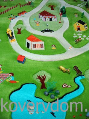 Детский развивающий игровой рельефный 3D ковер Домики в деревне бирюзовый Детский развивающий игровой рельефный 3D ковер Домики в деревне бирюзовый