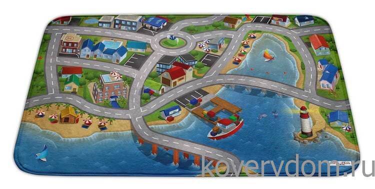 Детский развивающий 3D ковер с дорогами ГОРОДОК в морской бухте 86134 Детский развивающий 3D ковер с дорогами ГОРОДОК в морской бухте 86134