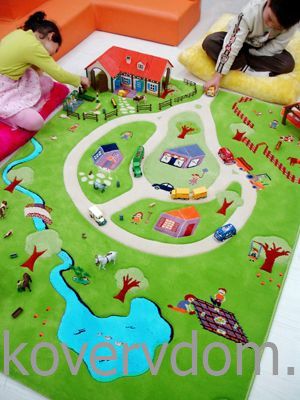 Детский развивающий игровой рельефный 3D ковер Домики в деревне бирюзовый Детский развивающий игровой рельефный 3D ковер Домики в деревне бирюзовый